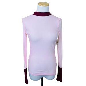 FREE PEOPLE Pink FLAWED Mesh Sheer See Through Long Sleeve Top MED Y2K Rave EDM